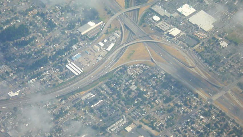 Flying in airplane over Portland, Oregon.