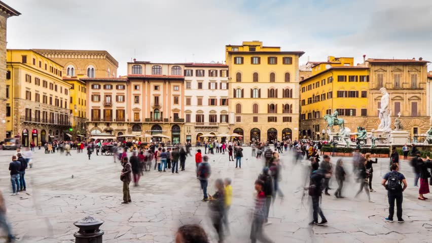 Timelapse: Panorama of piazza della Signoria, is an L-shaped square in front of Palazzo Vecchio in Florence, Italy. It was named after the Palazzo della Signoria, also called Palazzo Vecchio.
