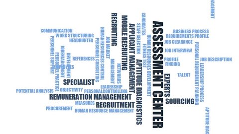 ASSESSMENT CENTER - word cloud / wordcloud with terms about recruiting