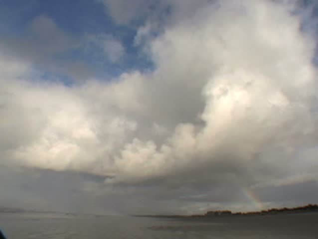 Clouds move fast over Pacific Ocean in Seaside Oregon, Time lapse.