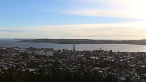 Elevated panning winter view of Dundee Scotland
