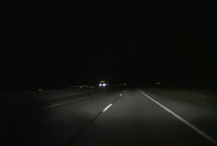 Driving at night on highway I-5 South  in California.