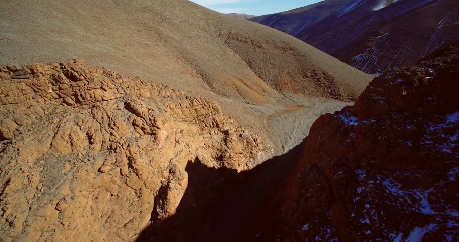 Aerial, Amazing Gorge At Tamtetouchte, Morocco. Graded and stabilized version. 