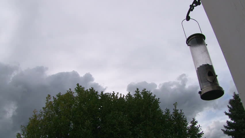Bird feeder and clouds