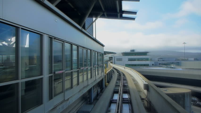 Warping time lapse point of view in airport shuttle at SFO, San Francisco