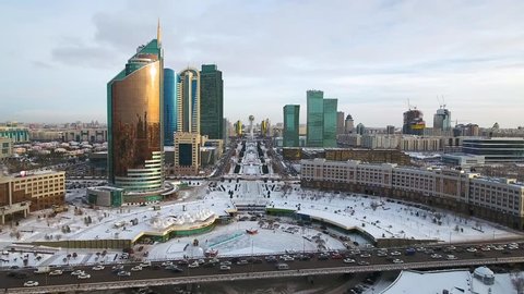 ASTANA, KAZAKHSTAN - DECEMBER 2016: The main boulevar winter view