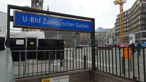 GERMANY - CIRCA FEBRUARY 2016 - Entrance to subway station, Ubahn Zoologischer Garten sign, Berlin, Germany