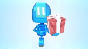 Blue robot with present