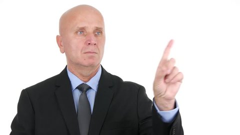 Serious Businessman in a Job Interview Make Determined No Hand Gesture Negation Sign.  