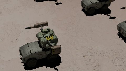 Robotic tanks, or mechs going through desert