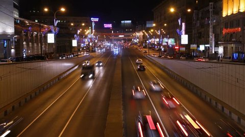 Cinemagraph night traffic on Moscow city streets time-lapse Stock Video