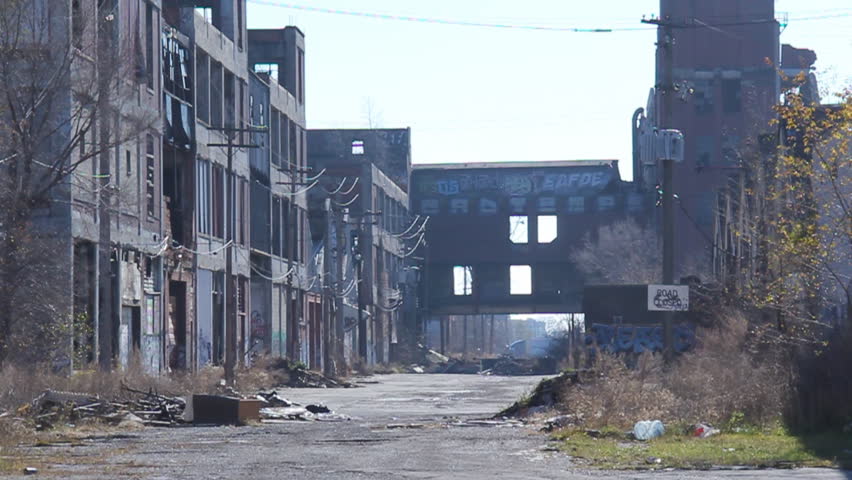 DETROIT, MICHIGAN - NOV 21: Abandoned Packard factory ruins on a hazy afternoon