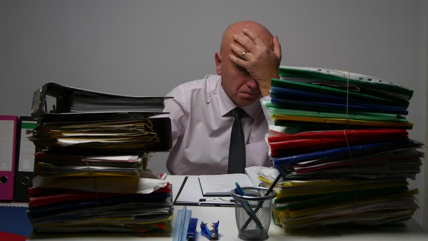 Businessman in Archive Room Surrounded by Files Looking Sad and Disappointed. (Ultra High Definition, UltraHD, Ultra HD, UHD, 4K, 3840x2160) | Shutterstock HD Video #23135926