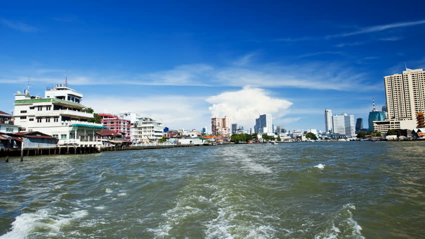 BANGKOK - APRIL 15, 2012: Timelapse view from Taxi Boat on Chao Phraya river in