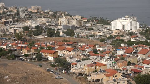 TIBERIAS, ISRAEL - 4 NOVEMBER 2016: View of residential housing and hotel resorts in Tiberias, located on the Sea of Galilee, a popular holiday destination in Northern Israel