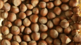 filbert nuts. Placer in a wicker basket, close-up