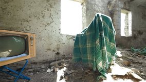 Old TV Set In An Abandoned House, Dolly Shot - Powered by Shutterstock - Get 15% off with code: PIKWIZARD15