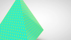 Rotating 3d pyramid on grey. Blank abstract background with copyspace for text. Animation