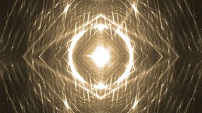 VJ Fractal gold kaleidoscopic background.Background motion with fractal design on black background. Disco spectrum lights concert spot bulb. Light Tunnel. Seamless loop.