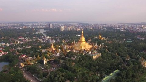 Shwedagon Pagoda aerial view in Yangon, Myanmar (Burma). Shwedagon is the most sacred Buddhist pagoda in Myanmar.