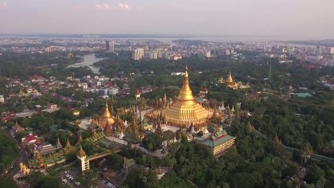 Shwedagon Pagoda aerial view in Yangon, Myanmar (Burma). Shwedagon is the most sacred Buddhist pagoda in Myanmar.