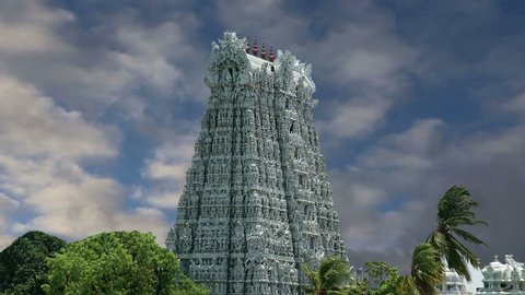 Suchindram temple dedicated to the gods Shiva, Vishnu and Brahma, protected by UNESCO. Kanniyakumari, Tamil Nadu, South India 