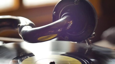 Old Gramophone, playing a record, close up Loop-able styled Vintage Video