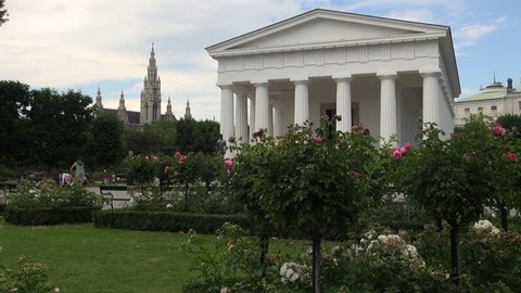 VIENNA - JUNE 23: footage Theseus Temple in the Volksgarten (People's Garden) on June 23, 2016 in Vienna, Austria. The garden, which is part of the Hofburg Palace, was laid out by Ludwig Remy in 1820