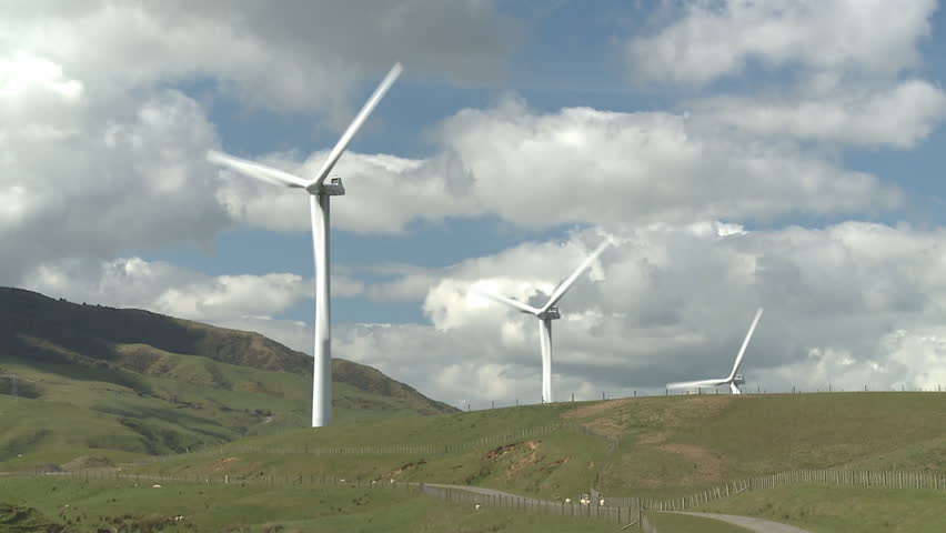 three wind turbines on a wind farm