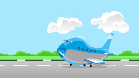 Airplane take off. Animation cartoon. 3 shot sequence
