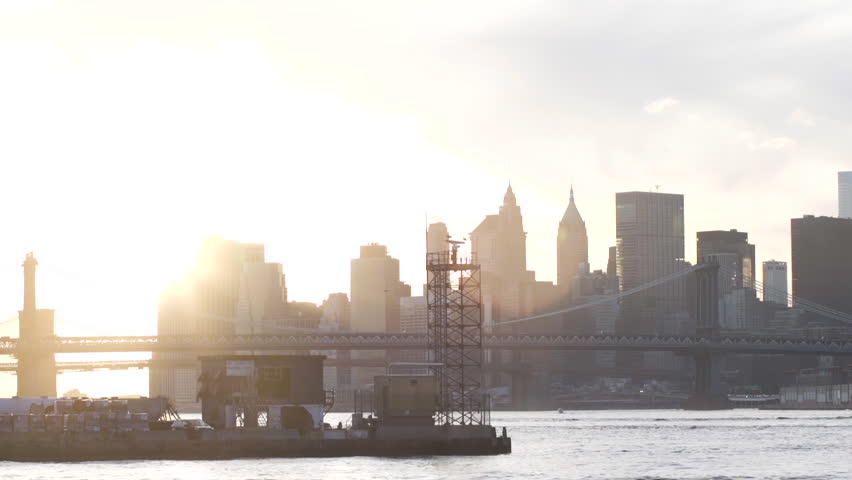 An establishing shot of the New York City skyline at sunset. Shot during the summer of 2016.