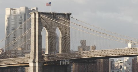 An establishing shot of New York City's Brooklyn Bridge. Shot during the summer of 2016 in 4k.