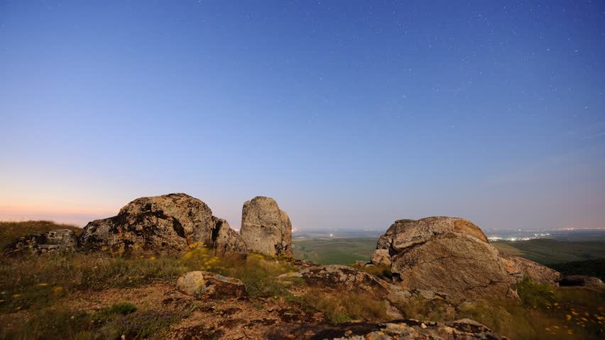Night landscape with the stars above the peaks,, Dobrogea, Romania