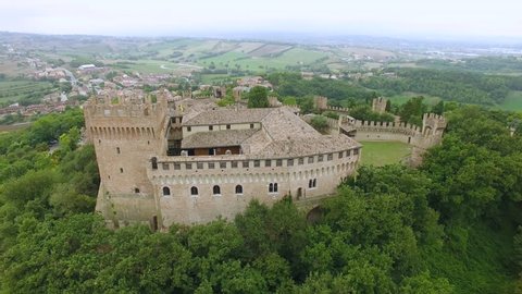 Aerial view of Gradara castle on Marche, Italy.