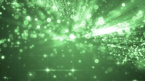 Background Green with Rays. Space with particles and waves. Green Screen. Loop Background Animation.
