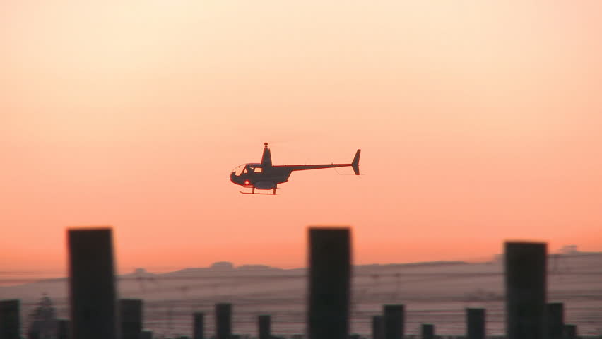 Two helicopters in dawn skies