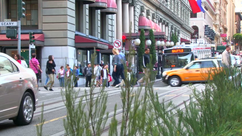 SAN FRANCISCO - CIRCA JANUARY 2012: Busy intersection with people walking and