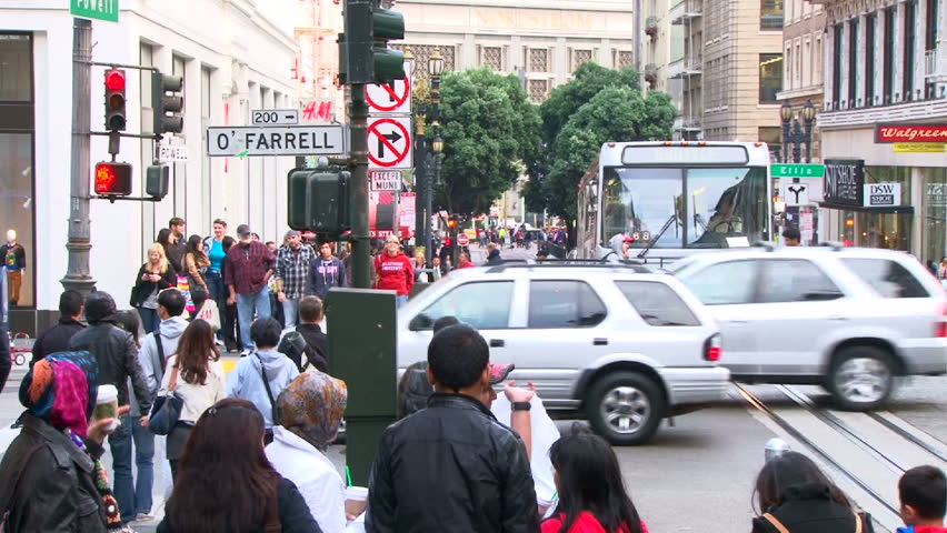 SAN FRANCISCO - CIRCA JANUARY 2012: Busy intersection with people walking and