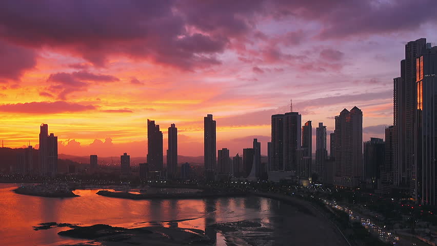 panama city skyline sunset skyscrapers on Stock Footage Video (100%