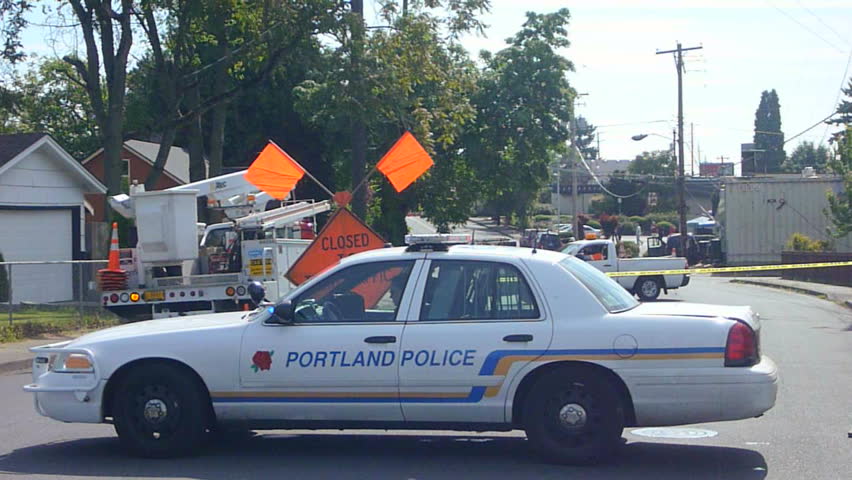 PORTLAND, OREGON - CIRCA AUGUST 2011:  Police car parked on residential