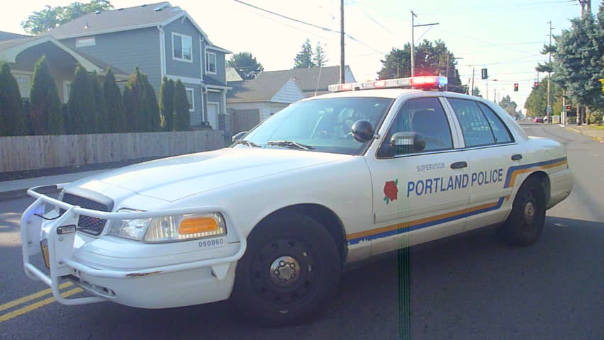 PORTLAND, OREGON - CIRCA AUGUST 2011: Police car with siren lights flashing