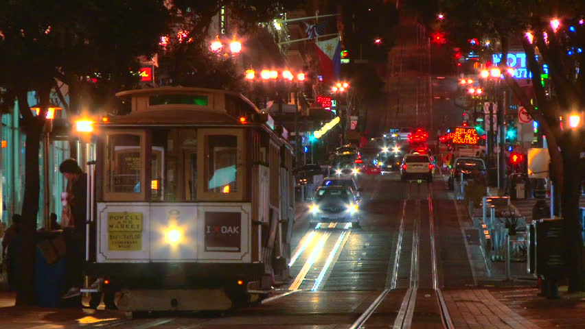 SAN FRANCISCO - CIRCA FEBRUARY 2011: Cable car trolley travels down union