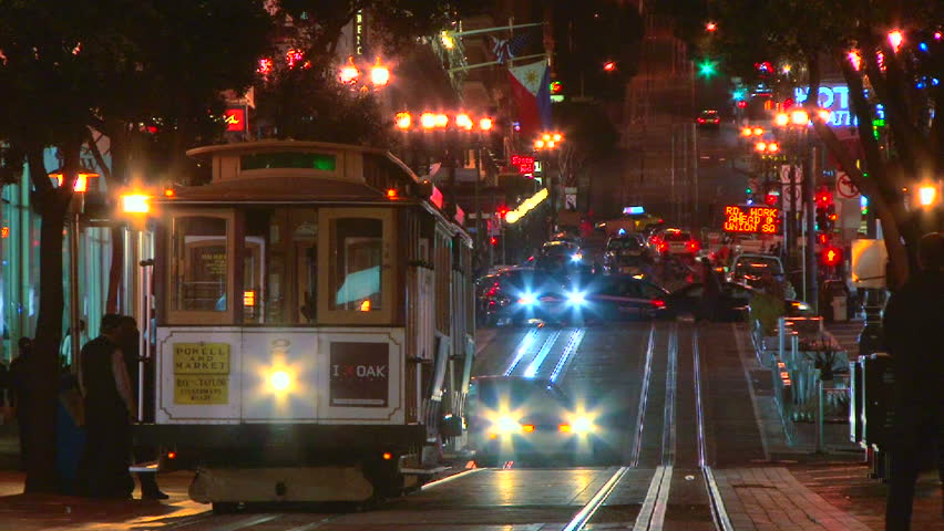 SAN FRANCISCO - CIRCA AUGUST 2009: cable car trolley travels down union square