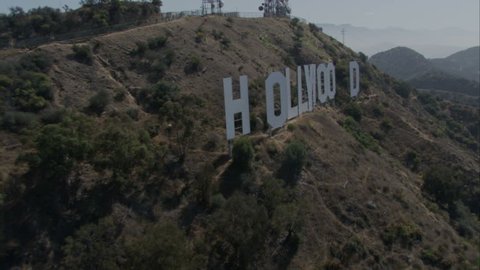 Los Angeles - Circa 2009: The Hollywood sign in 2009. Flying by the famous Hollywood sign in Los Angeles, California.