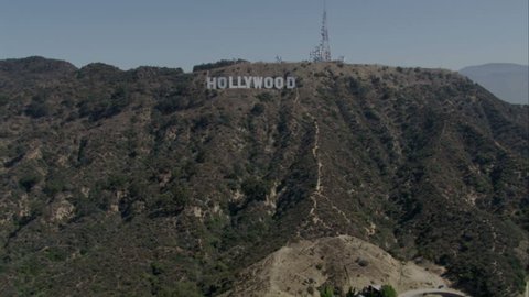 Los Angeles - Circa 2009: The Hollywood sign in 2009. View flying towards the famous Hollywood sign above Hollywood in Los Angeles, California.