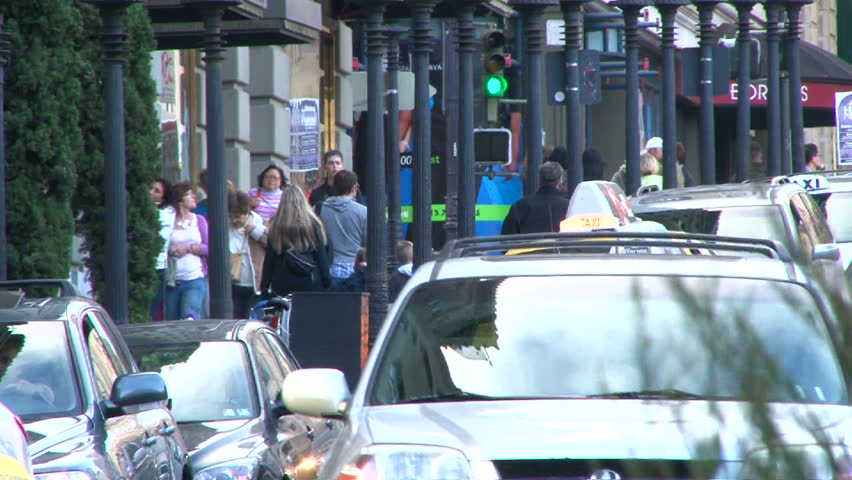 SAN FRANCISCO - CIRCA 2011: Busy intersection with people walking and people