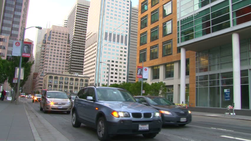 SAN FRANCISCO - CIRCA 2011: Various vehicles in traffic downtown San Francisco,