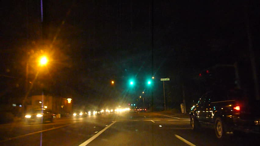 PORTLAND, OREGON - CIRCA JANUARY 2011:Driving point of view at night time lapse.
