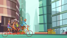 Cartoon family on bicycle video animation footage