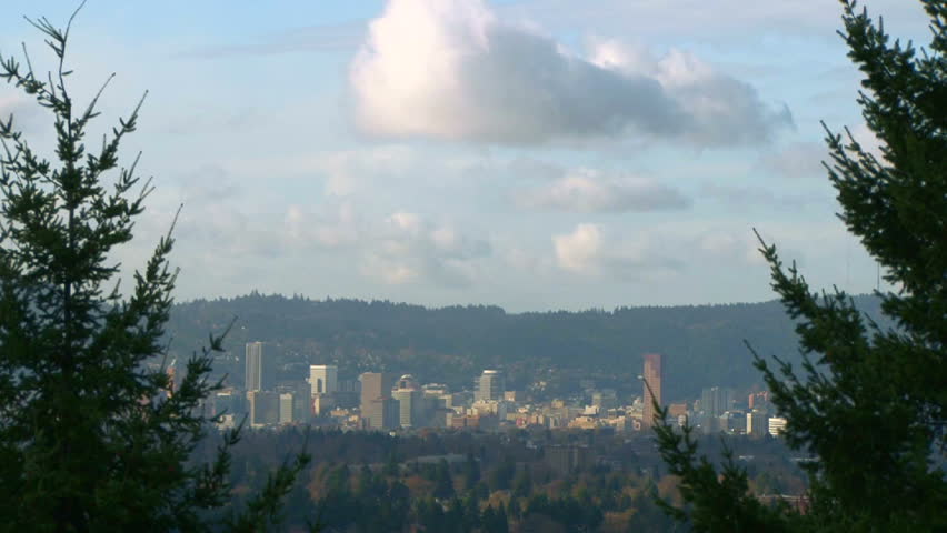 PORTLAND, OREGON - CIRCA 2011:  Downtown Portland Oregon establishing the city